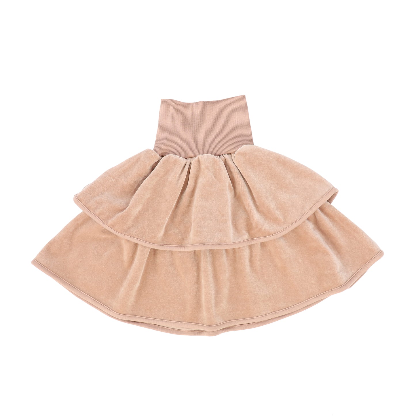 LITTLE PARNI PINK VELOUR TIERED SKIRT