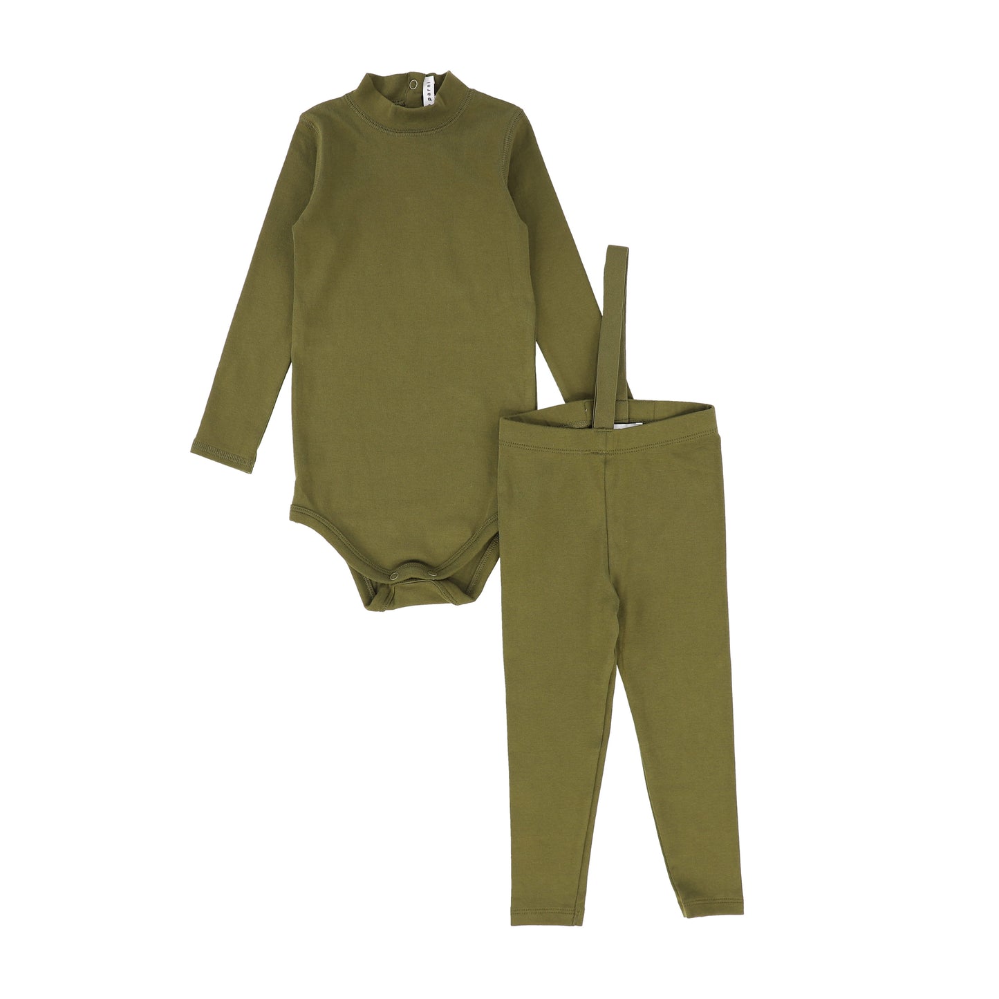 LITTLE PARNI GREEN RIBBED SUSPENDER PANT SET