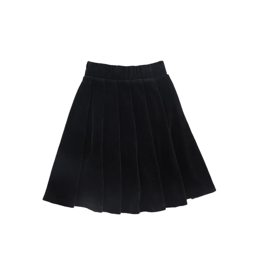 LITTLE PARNI BLACK VELOUR PLEATED SKIRT