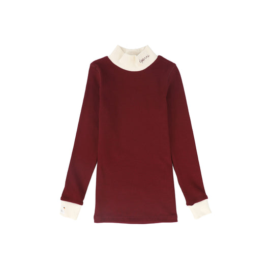 LITTLE PARNI BURGUNDY LOGO TURTLENECK