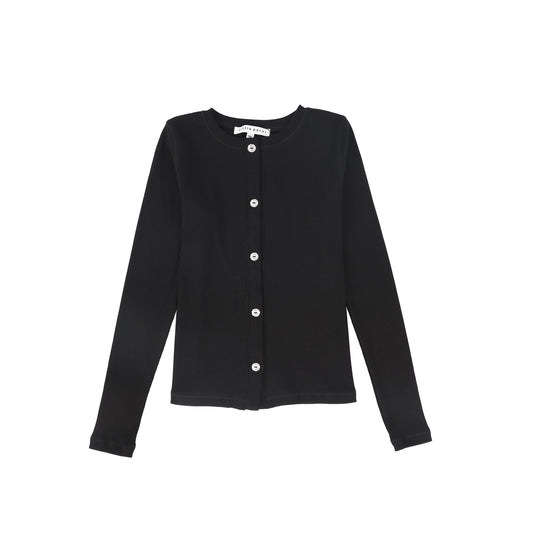 LITTLE PARNI BLACK RHINESTONE TRIM CARDIGAN