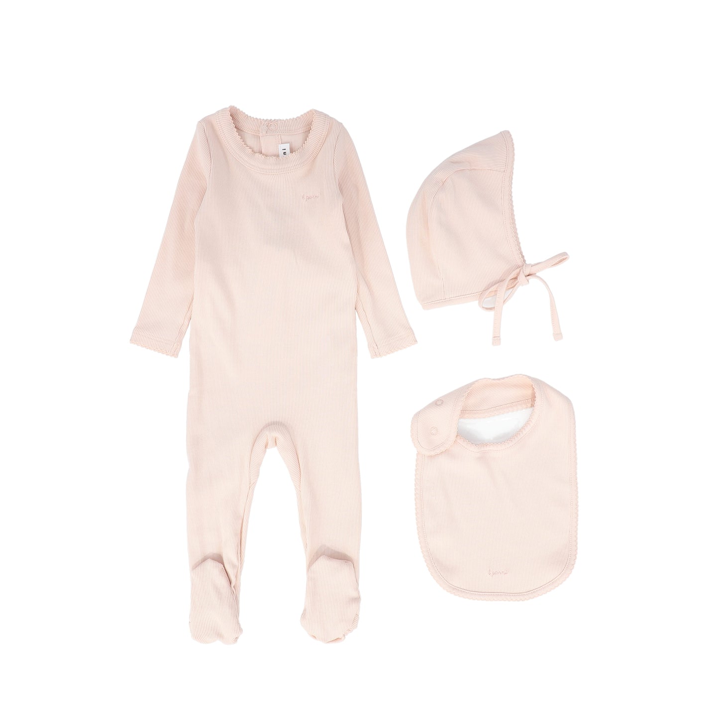 LITTLE PARNI PINK RIBBED FOOTIE + BIB SET