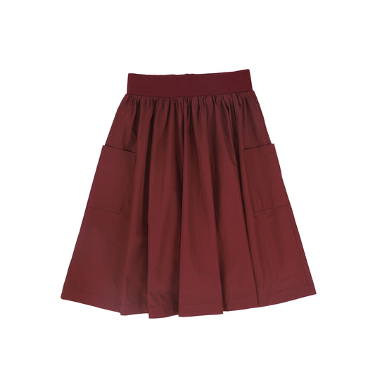 LITTLE PARNI BURGUNDY TAFFETA SKIRT