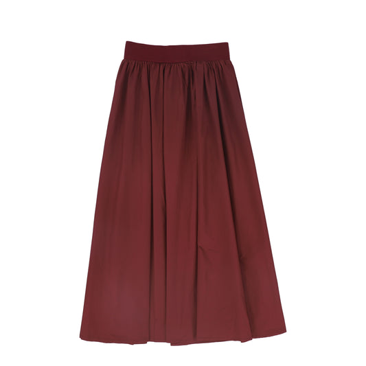 LITTLE PARNI BURGUNDY TAFFETA MIDI SKIRT
