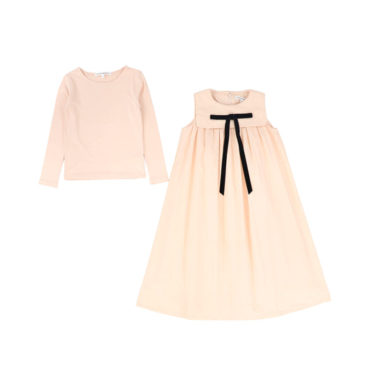 LITTLE PARNI PALE PINK TAFFETA BOW JUMPER