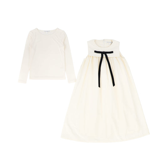 LITTLE PARNI IVORY TAFFETA BOW JUMPER
