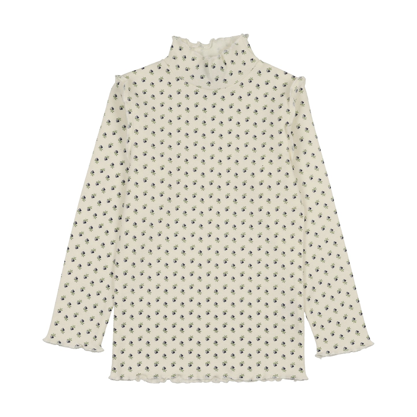 KIN & KIN BLUE TULIP PRINT SCALLOP MOCKNECK