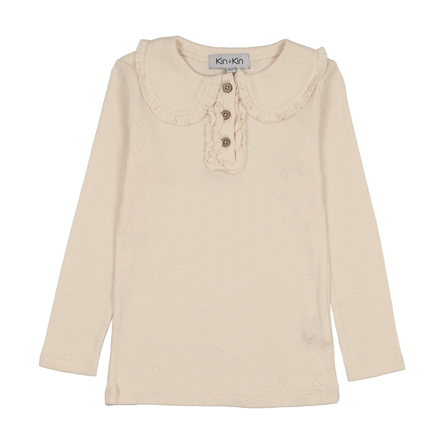 KIN & KIN CREAM HEART POINTELLE T-SHIRT