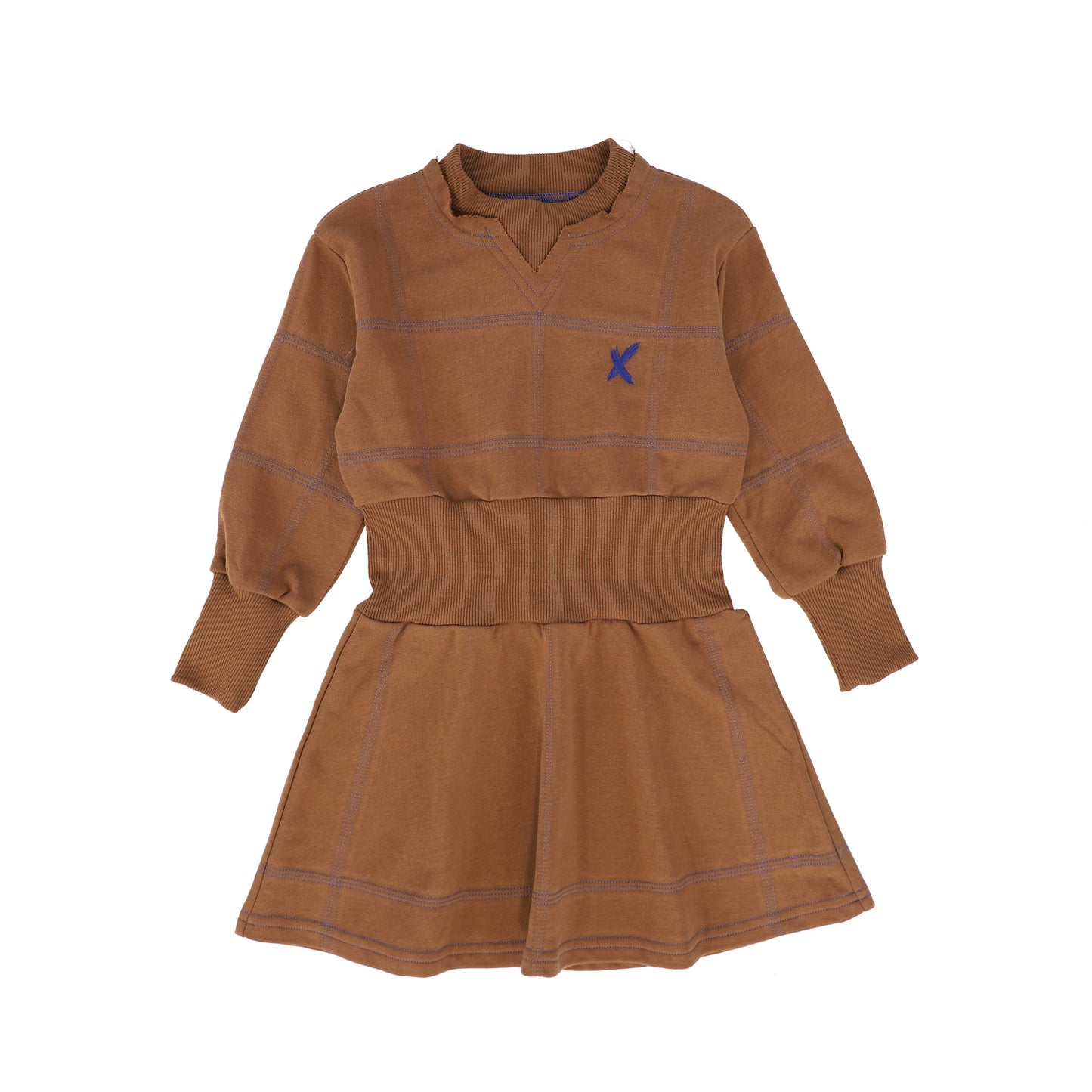 HEY KID BROWN STITCHED DRESS