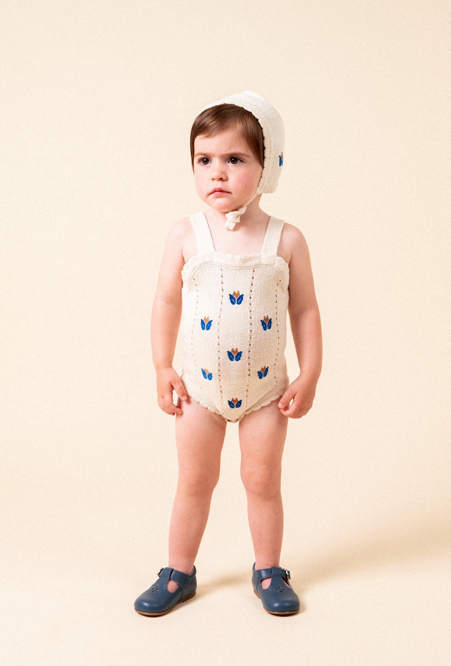BIRINIT PETIT IVORY BUTTERFLY EMBROIDERED KNIT ROMPER