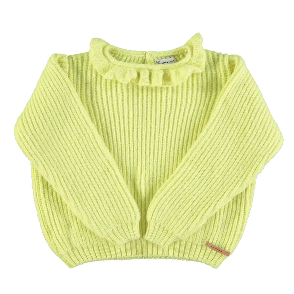 PIUPIUCHICK LIME KNIT RUFFLE COLLAR SWEATER