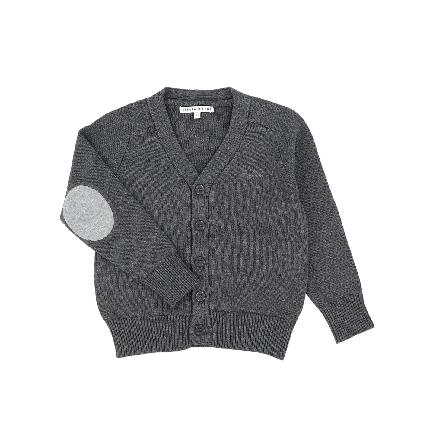 LITTLE PARNI GREY PATCHED CARDIGAN