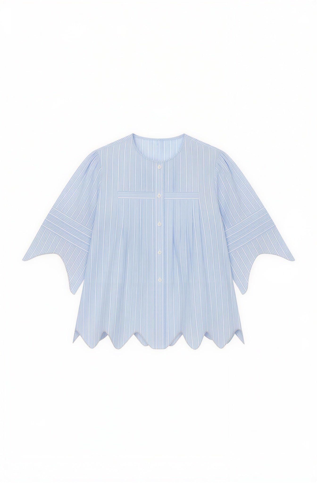 SOIR LIGHT BLUE STRIPE SCALLOP TRIM BLOUSE [FINAL SALE] – Luibelle