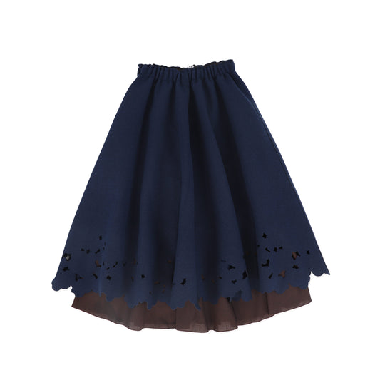 VENERA ARAPU NAVY EMBROIDERY HOLE MIDI SKIRT