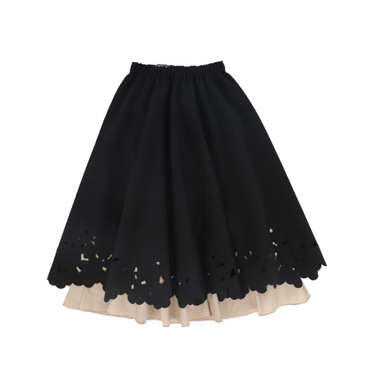 VENERA ARAPU BLACK EMBROIDERY HOLE MIDI SKIRT