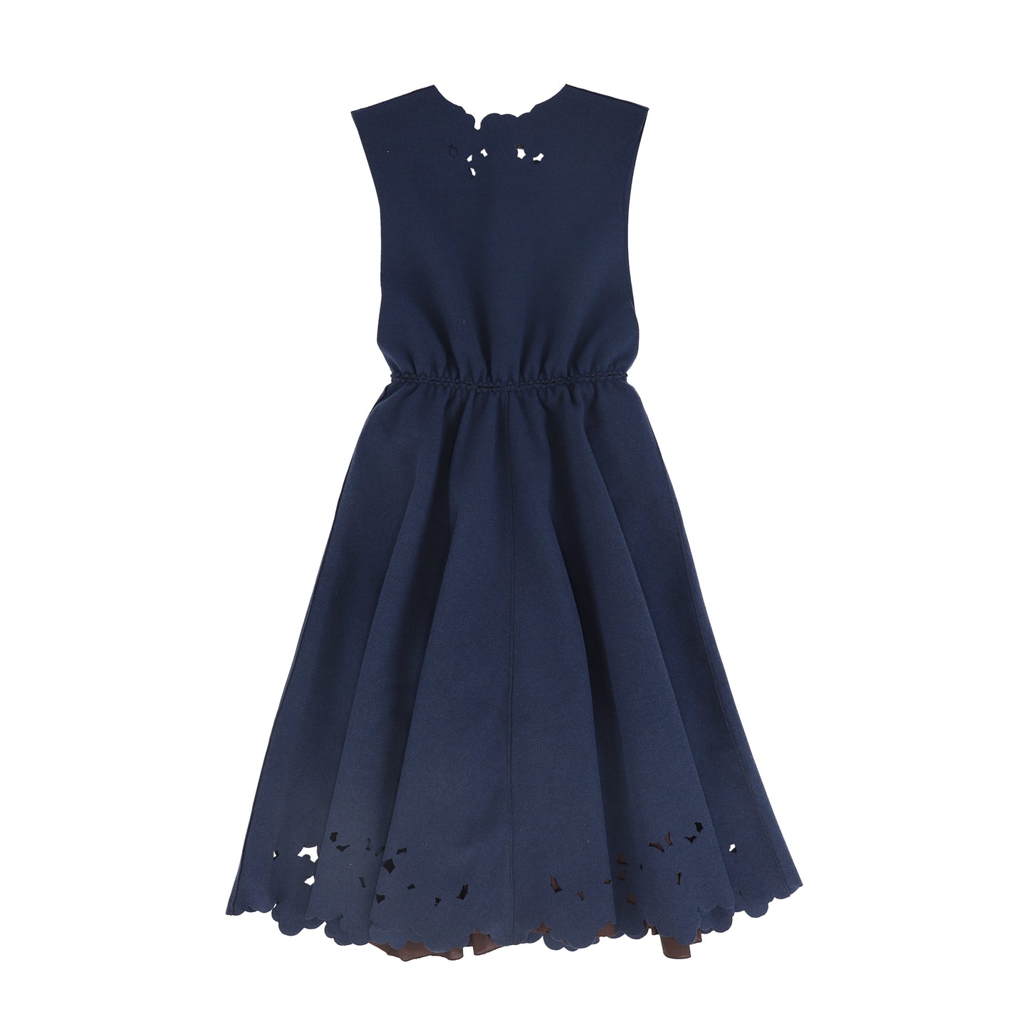VENERA ARAPU NAVY WAISTED EMBROIDERY HOLE DRESS