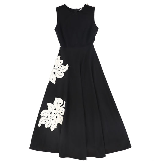 VENERA ARAPU BLACK FLOWER PATCH DRESS