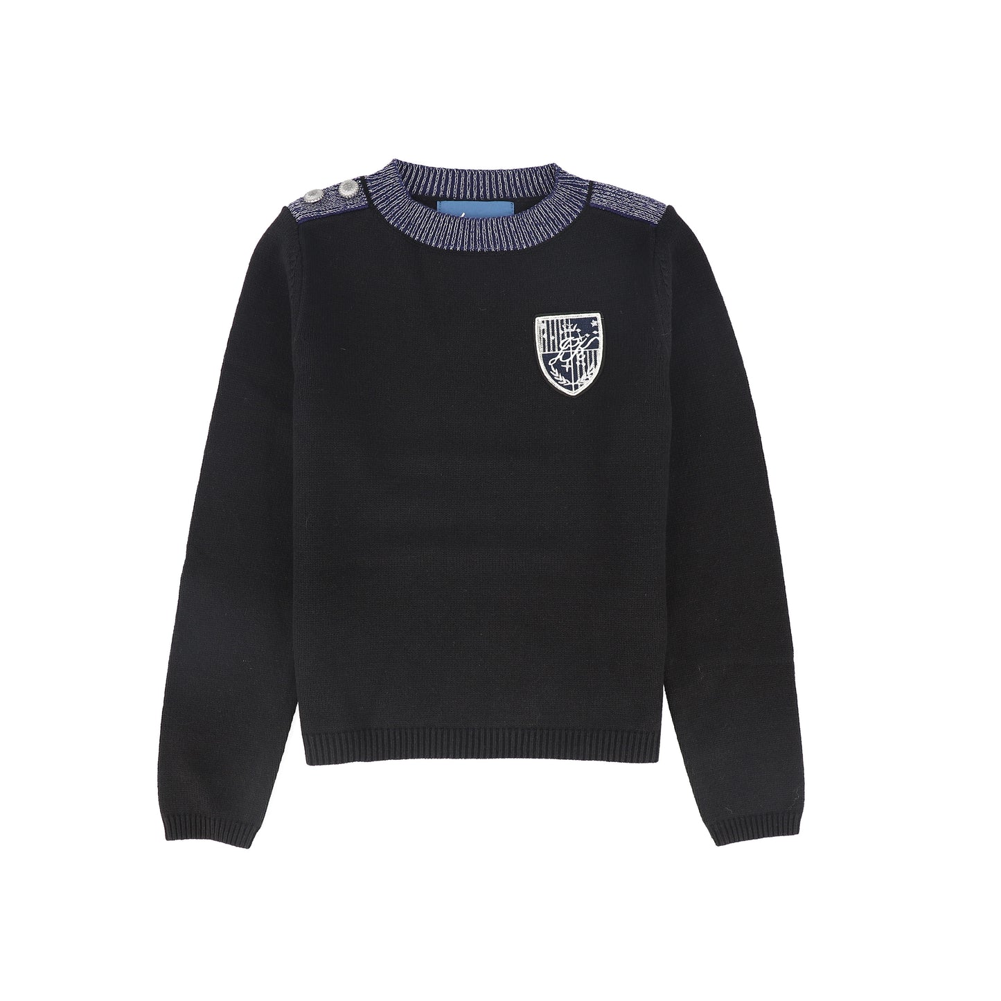 TEA BLACK METALLIC TRIM KNIT SWEATER