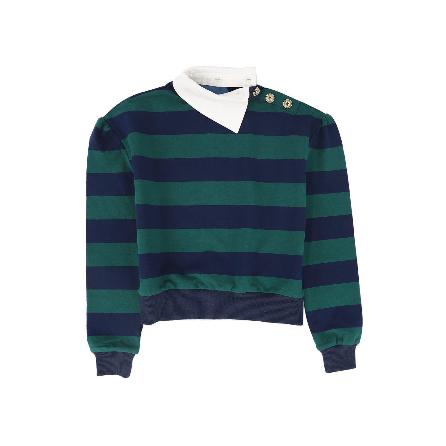 TEA GREEN STRIPED FOLDED COLLAR SWEATSHIRT
