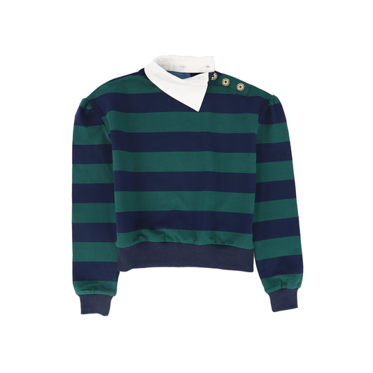 TEA GREEN STRIPED FOLDED COLLAR SWEATSHIRT