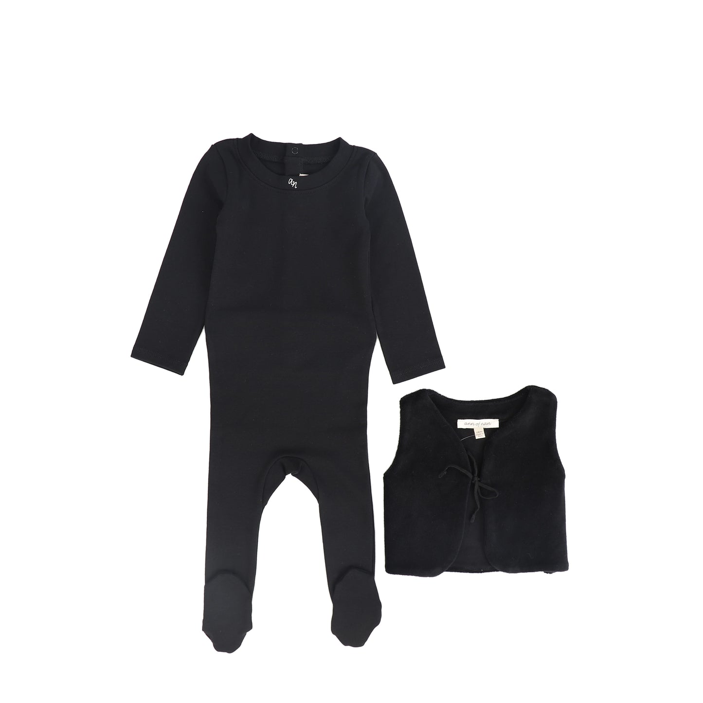ANN OF NAN BLACK VELOUR OVERLAY FOOTIE SET