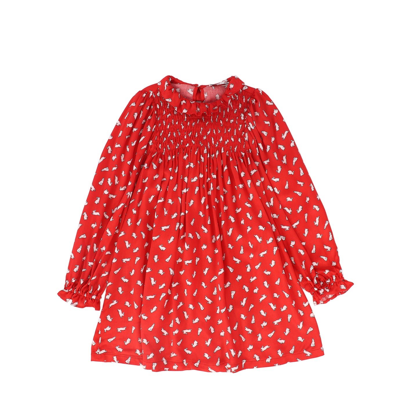PICCOLA LUDO RED BUNNY PRINT SMOCK DRESS
