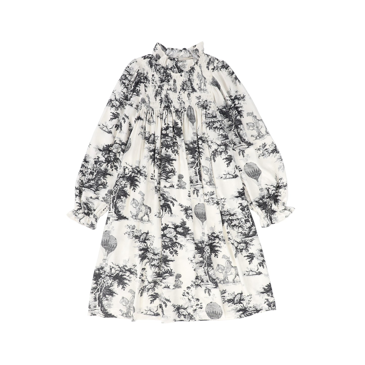 PICCOLA LUDO BLACK/WHITE TOILE SMOCK DRESS