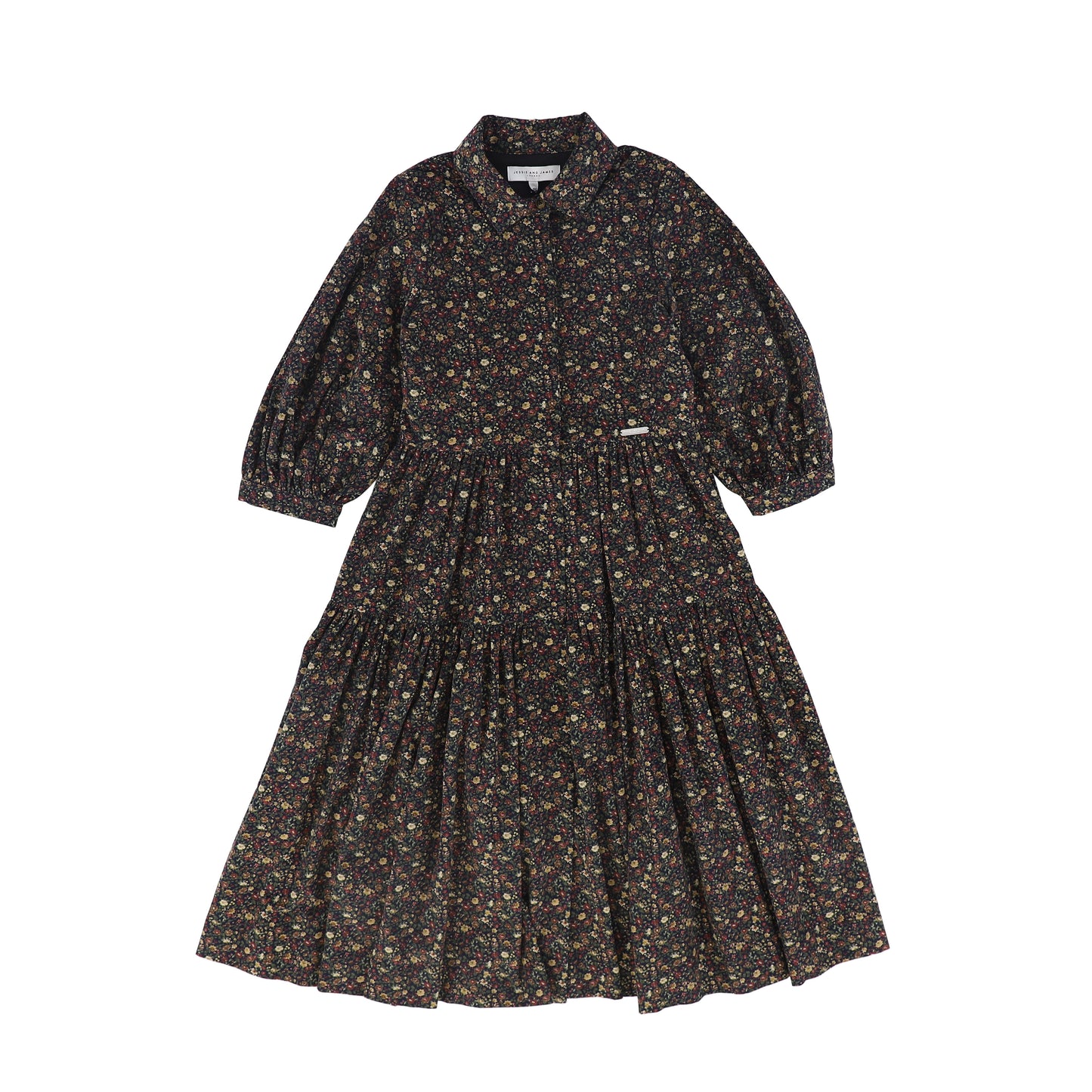 JESSE AND JAMES RUSTIC GREEN FLORAL CORDUROY COLLAR DRESS