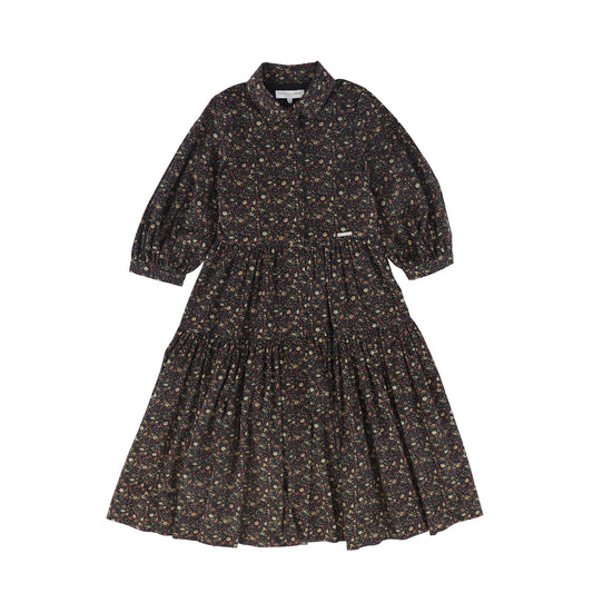 JESSE AND JAMES RUSTIC GREEN FLORAL CORDUROY COLLAR DRESS