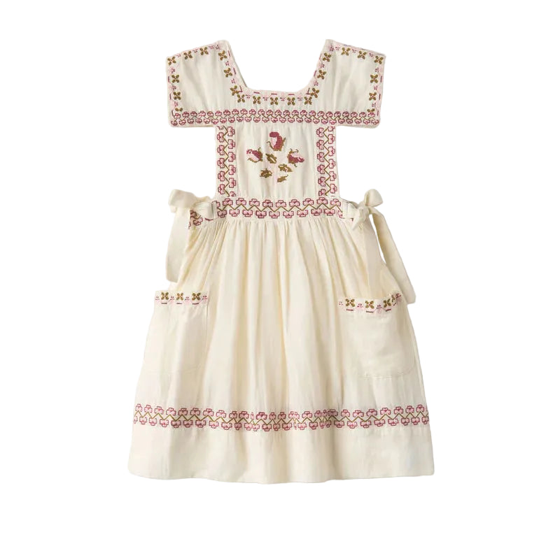 LALI KIDS WHITE EMBROIDERED TRIM PINAFORE JUMPER [FINAL SALE