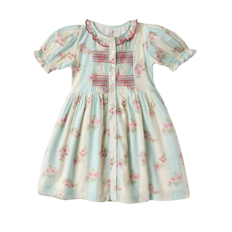 LALI KIDS MINT/PINK FLORAL SMOCK PUFF SLEEVE DRESS – Luibelle