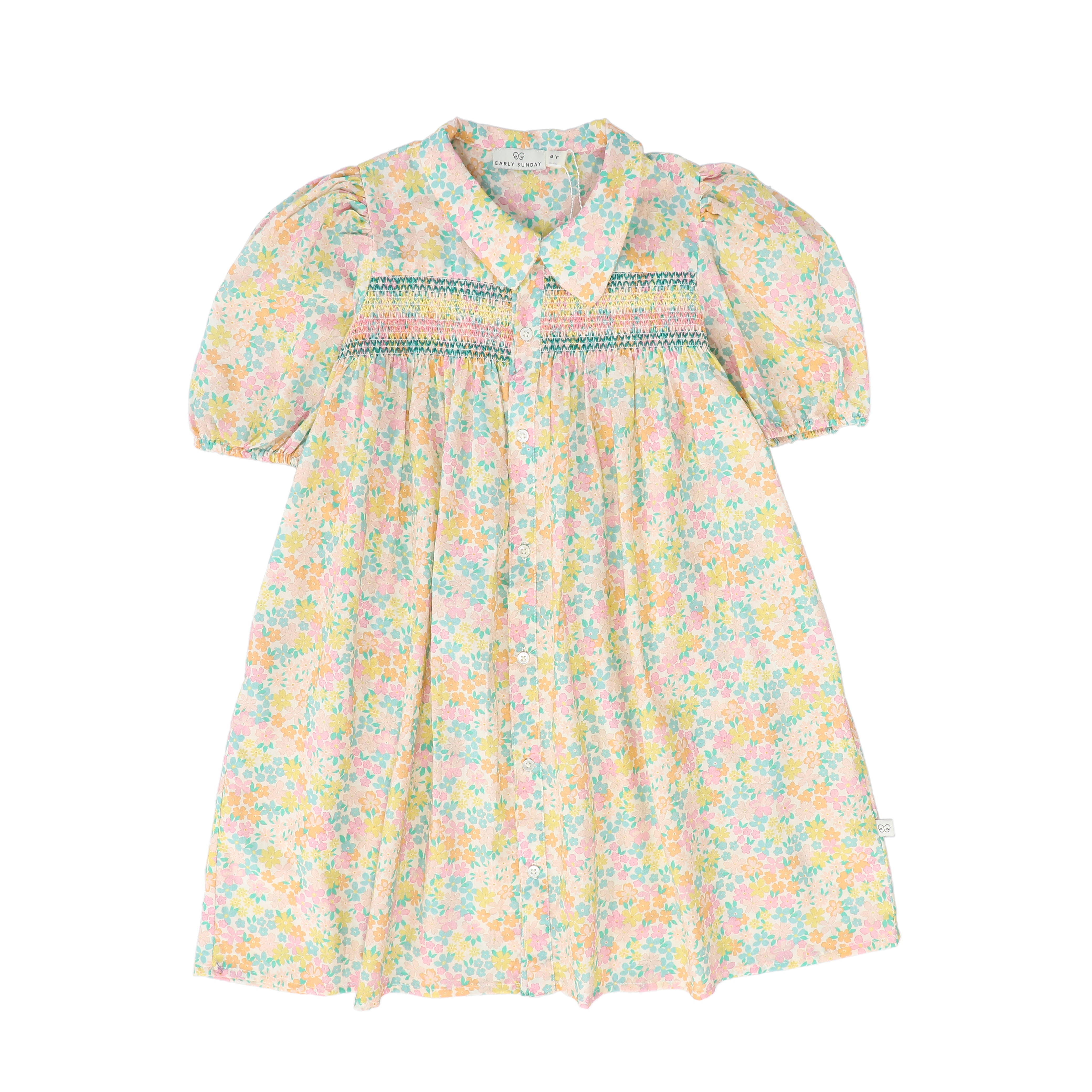 EARLY SUNDAY YELLOW/GREEN TINY FLORAL SMOCK DRESS [FINAL SALE] – Luibelle