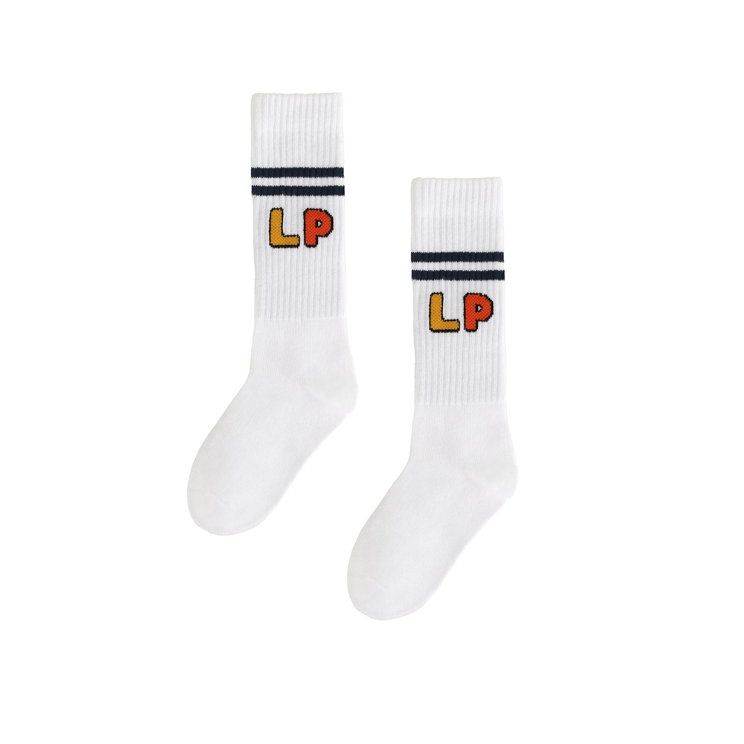 LITTLE PARNI WHITE/NAVY LOGO KNEE SOCKS