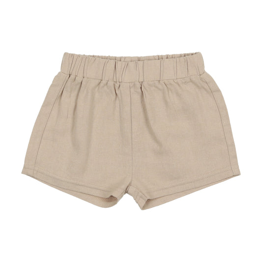 ANALOGIE TAUPE PLAID LINEN PULL ON SHORTS [FINAL SALE]