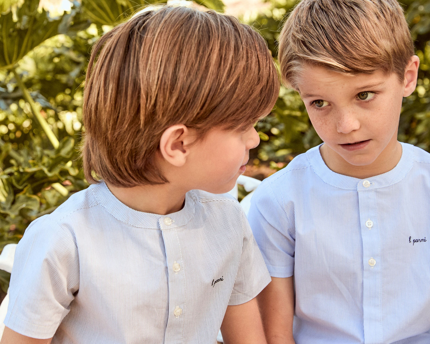 LITTLE PARNI BLACK STRIPED MANDERIN COLLAR SHIRT