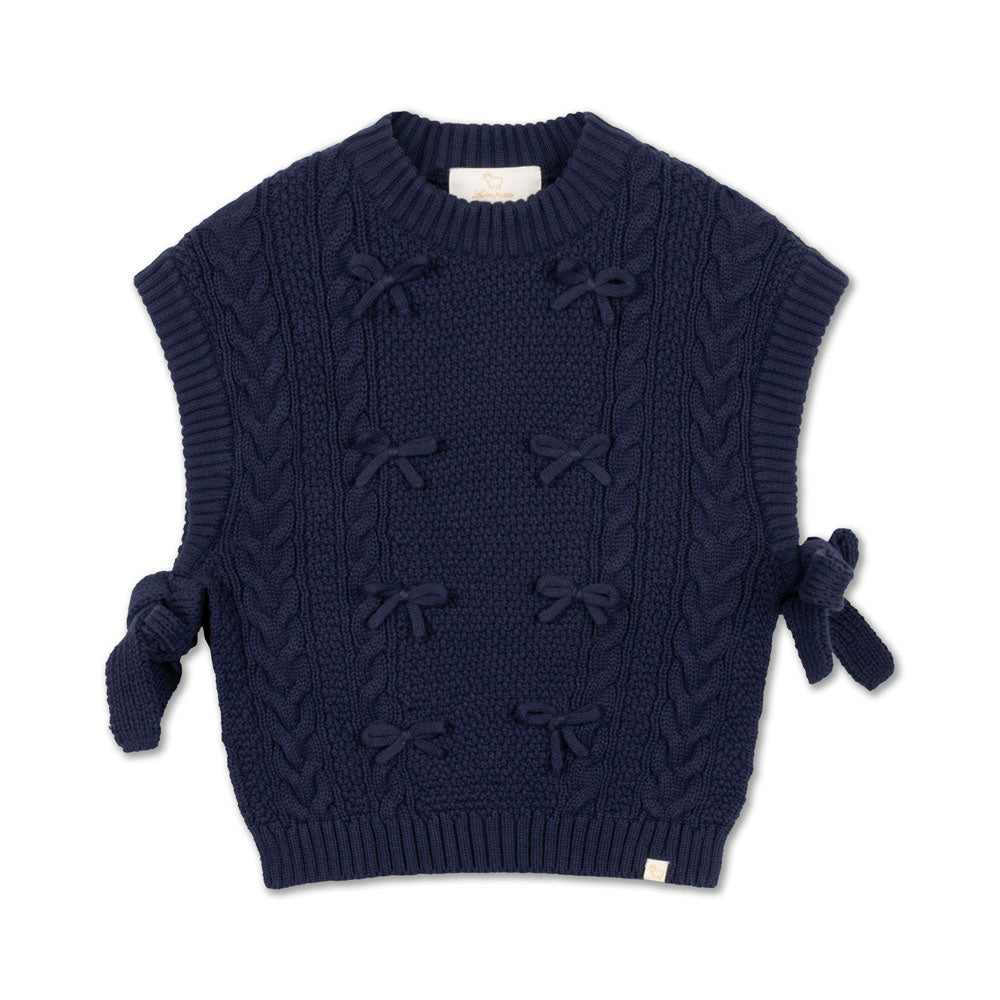 LRDM PETITS NAVY BOW DESIGN KNIT VEST