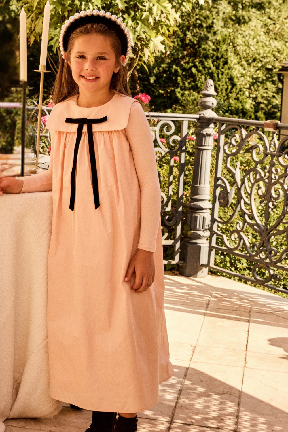 LITTLE PARNI PALE PINK TAFFETA BOW JUMPER