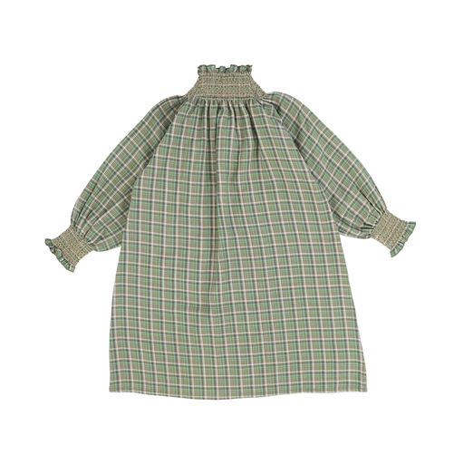 BEBE ORGANIC GREEN CHECKED SMOCKED COLLAR DRESS