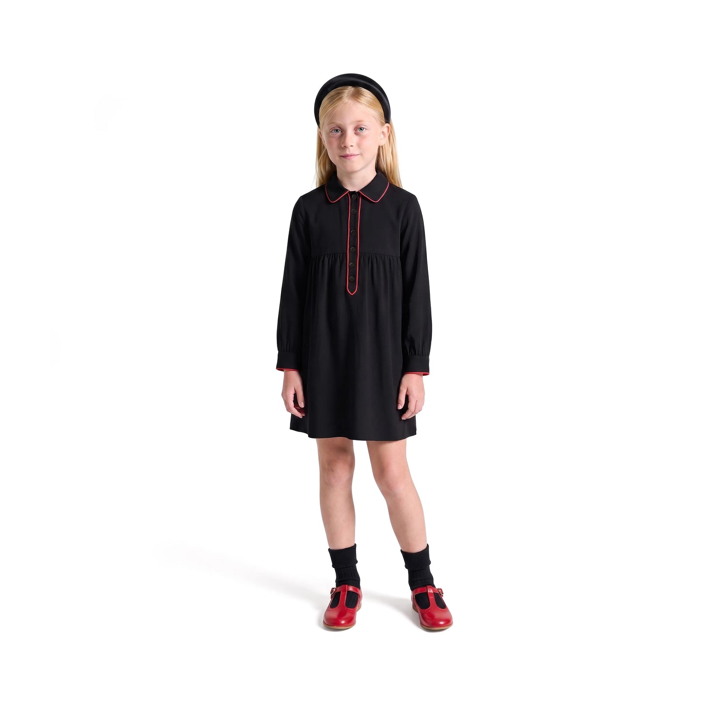 PUVU PIOR BLACK/RED PIPED TRIM DRESS