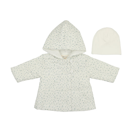 MEMA KNITS BLUE FLORAL QUILTED JACKET + BEANIE [FINAL SALE]