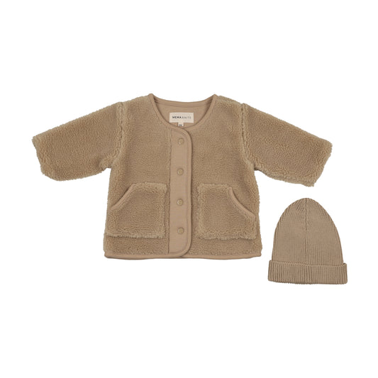 MEMA KNITS STONE SHERPA JACKET + BEANIE