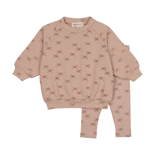 MEMA KNITS BOW PRINT SWEATSHIRT SET