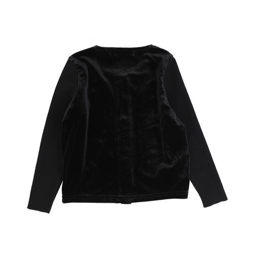 LILOU BLACK VELOUR KNIT SLEEVE CARDIGAN