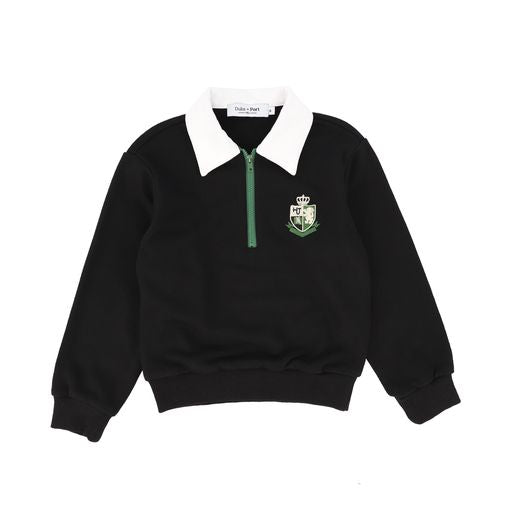DUKE + PORT BLACK WHITE COLLAR SWEATSHIRT TOP