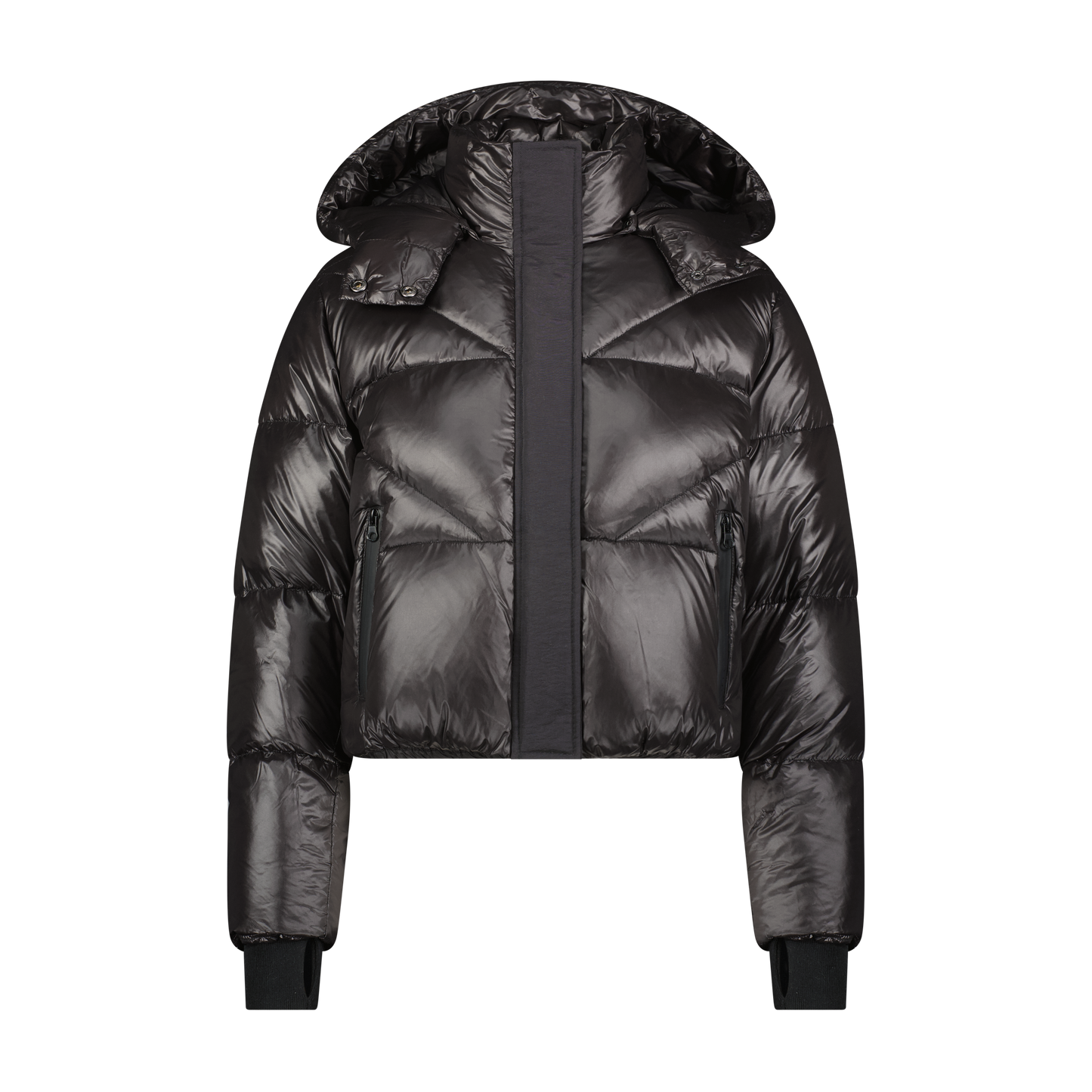 DENALI BLACK GLOSS CROPPED BOMBER JACKET