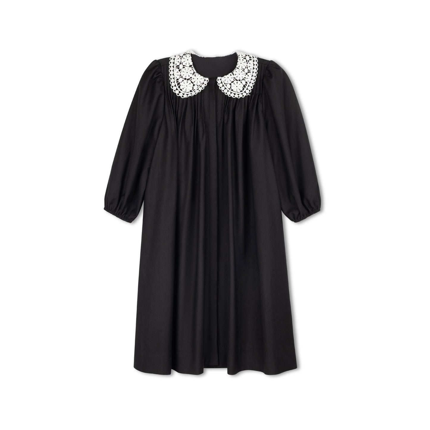 MADAME TI BLACK EMBROIDERED PETER PAN COLLAR DRESS