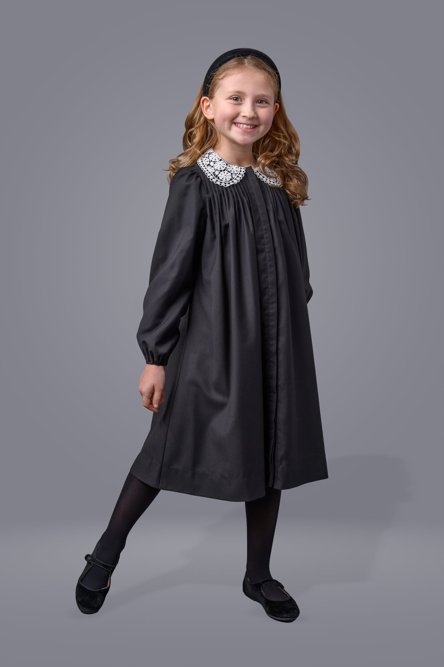MADAME TI BLACK EMBROIDERED PETER PAN COLLAR DRESS