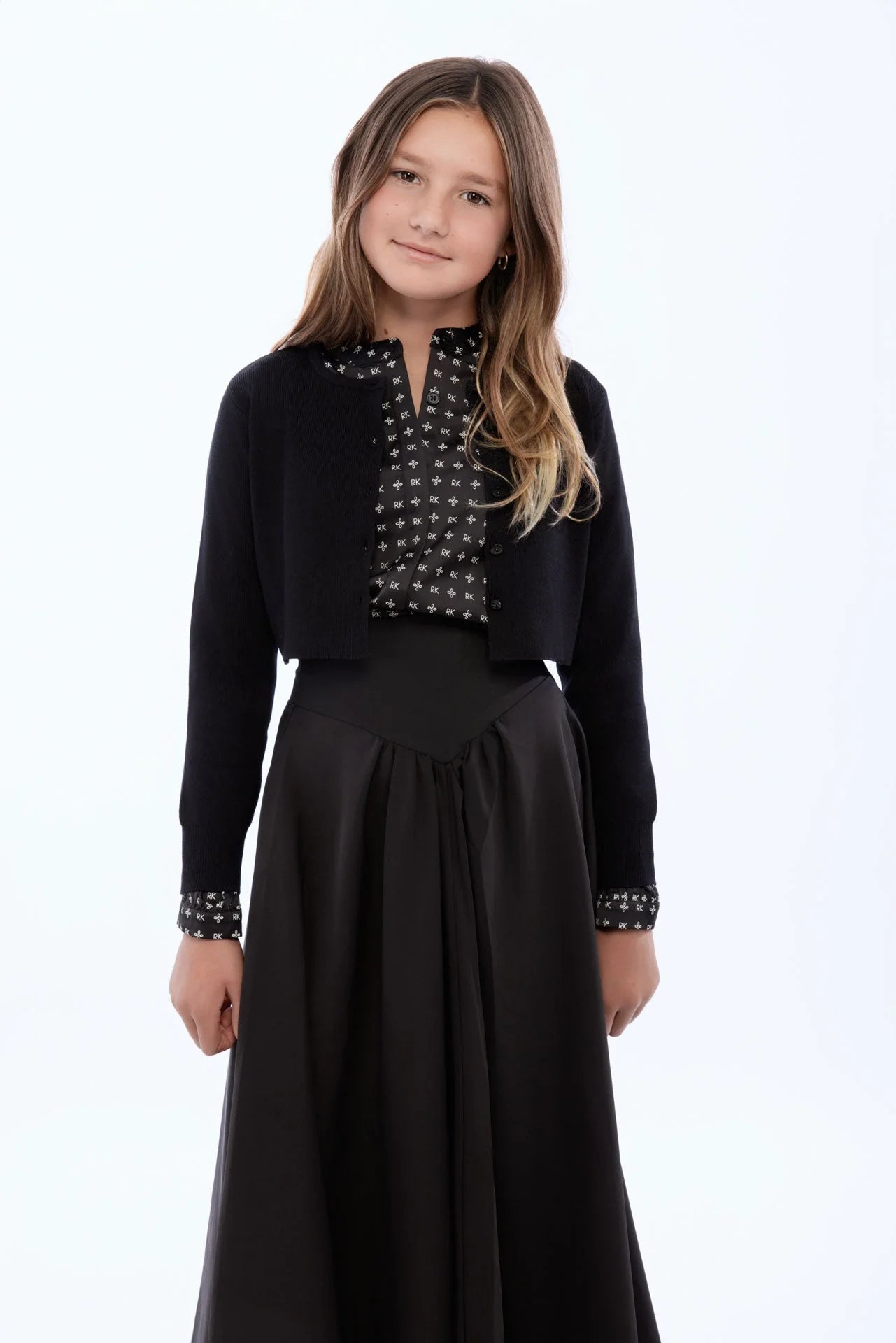 RETRO KID BLACK/CREAM PRINT SILK BLOUSE