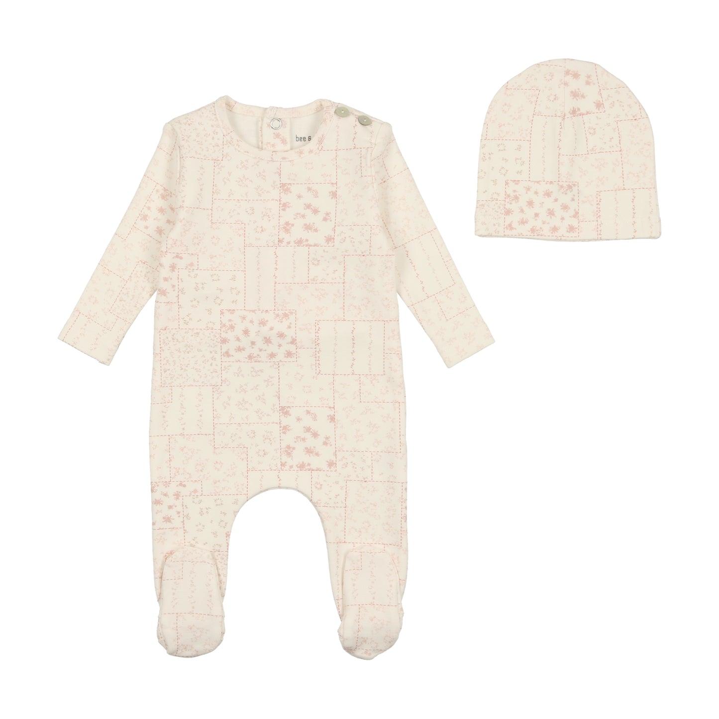BEE & DEE GIRLS WHITE MULTI FLORAL DESIGN FOOTIE WITH BEANIE