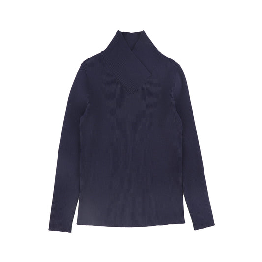 VALENTINA NAVY WRAP NECK TURTLENECK